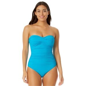 Anne Cole Turquoise Live In Color Twist Front Shirred One-Piece Swimsuit